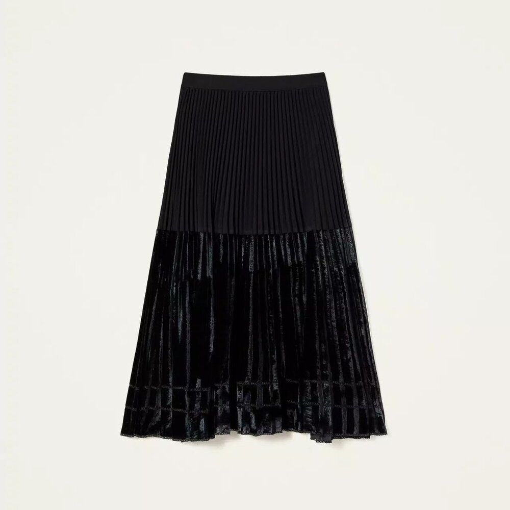 Twinset long crêpe and embroidered velvet skirt size UK 12/EU 38/FR 40/IT 44